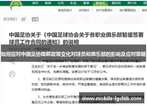 如何应对中国足协降薪政策变化对球员和俱乐部的影响及应对策略