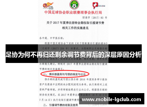 足协为何不再归还剩余调节费背后的深层原因分析