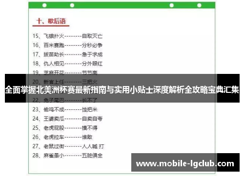 全面掌握北美洲杯赛最新指南与实用小贴士深度解析全攻略宝典汇集