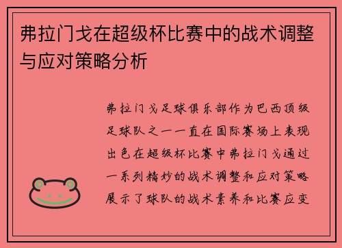 弗拉门戈在超级杯比赛中的战术调整与应对策略分析