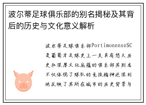 波尔蒂足球俱乐部的别名揭秘及其背后的历史与文化意义解析