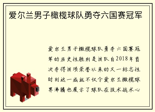 爱尔兰男子橄榄球队勇夺六国赛冠军